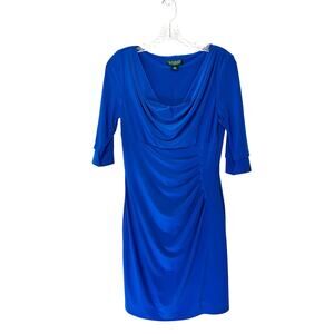 Ralph‎ Lauren Blue Business Office Career Work Faux Wrap Sheath Dress Size 8